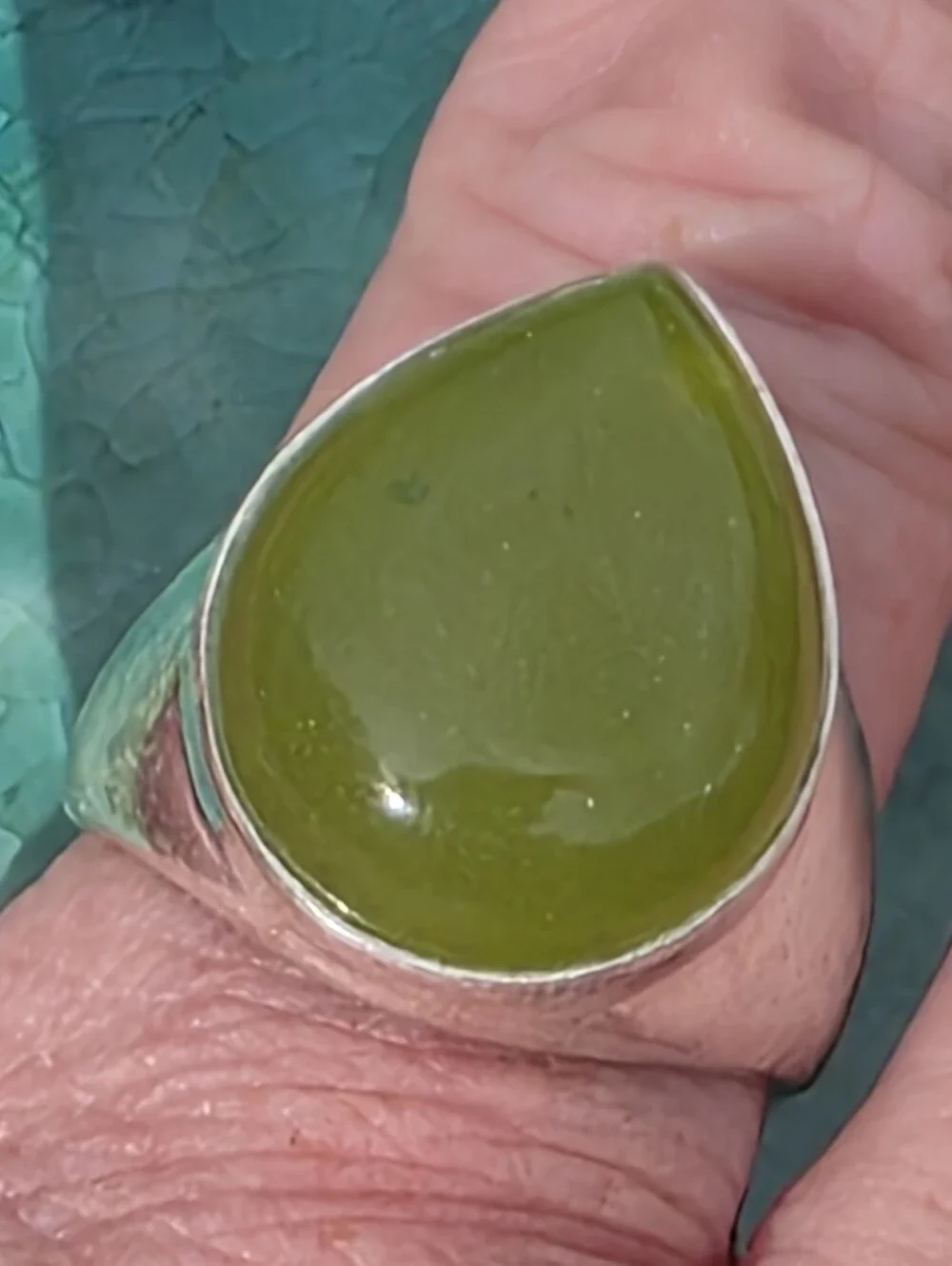 Olive Green Chalcedony Gemstone Ring In 925 Sterling Silver (9.5)